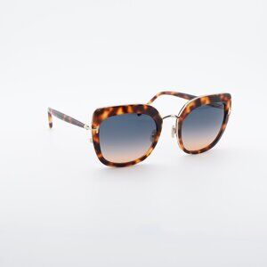 Tom Ford Virginia FT0945 53P Sunglasses Havana Cat Eye Frame, Blue/Amber Lenses